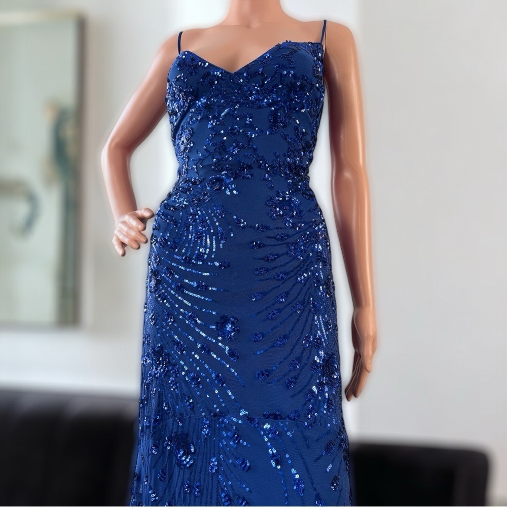 Lulu's Cobalt Blue Sequin Photo Finish High-Low Maxi Dress Gown Size X-Large New - Picture 4 of 15